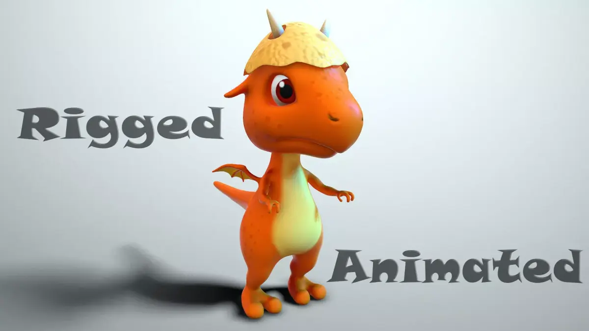Cartoon baby dragon Low-poly 3D model