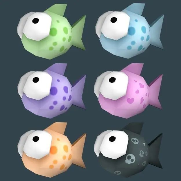 Cartoon low poly fish with multiple textures Low-poly 3D model