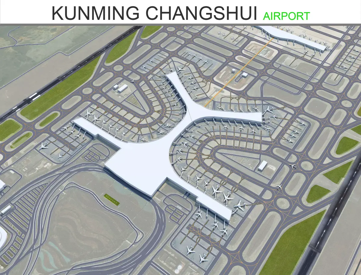 Kunming Changshui International Airport 10km Low-poly 3D model