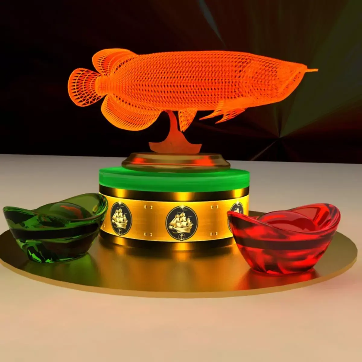Chinese gold Ingot with led light fish   3D model