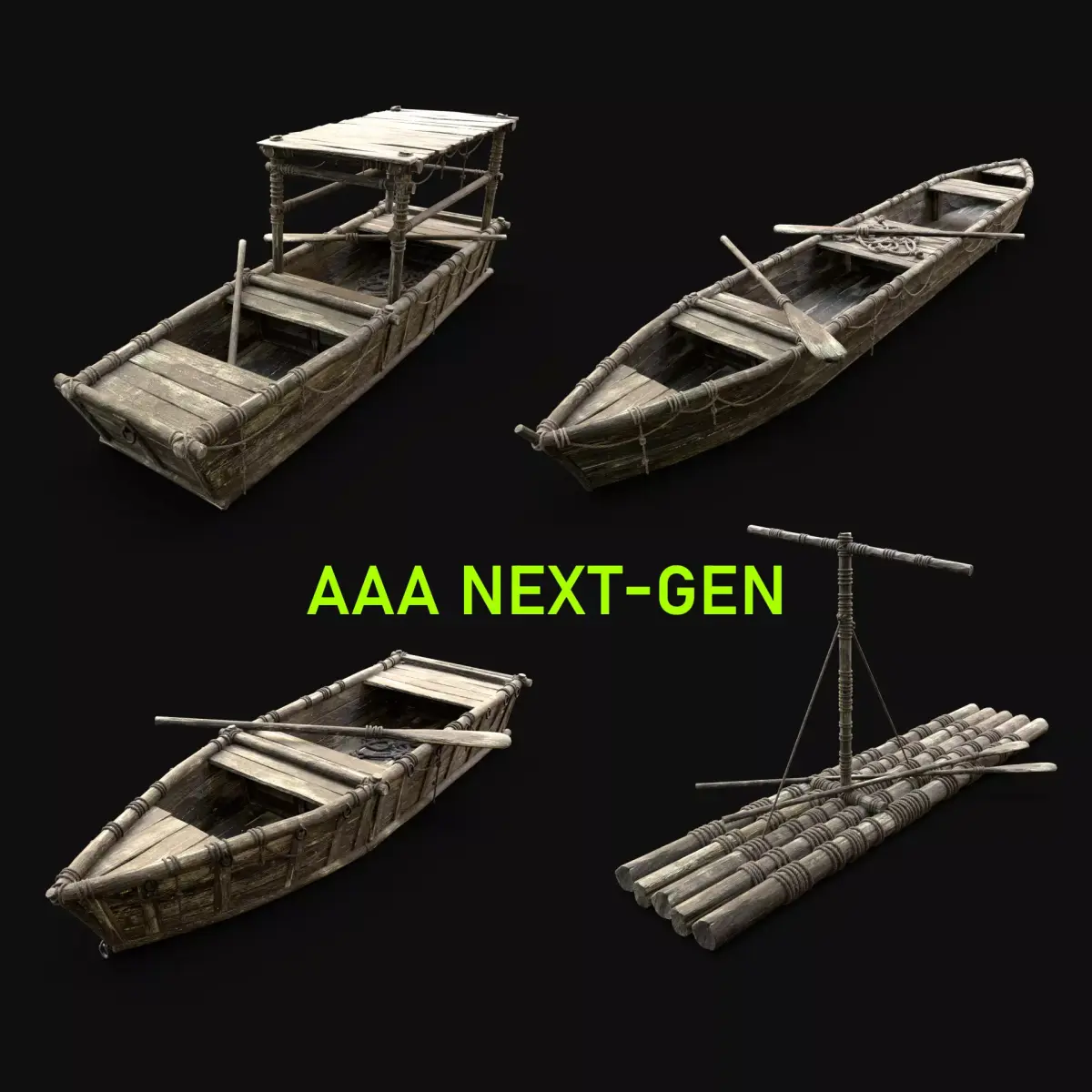 BOAT ROWBOAT GONDOLA RAFT WOODEN FISHERMAN COLLECTION PACK 