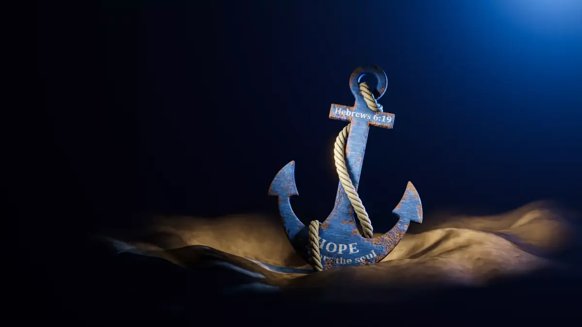 Wooden Ship Anchor with Rope Low-poly 3D model