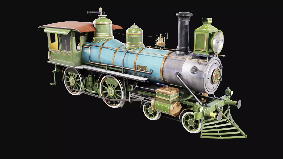 Vintage 19th-Century Steam Locomotive Low-poly 3D model Low-poly 3D model
