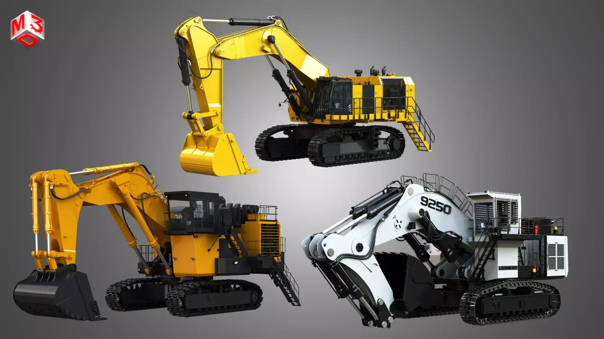 Hydraulic Mining Excavators  3 in 1 3D Model Pack