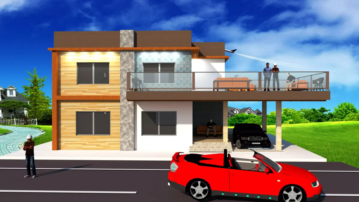 REVIT AND SKETCHUP DOUBLE STOREY HOUSE 3D model