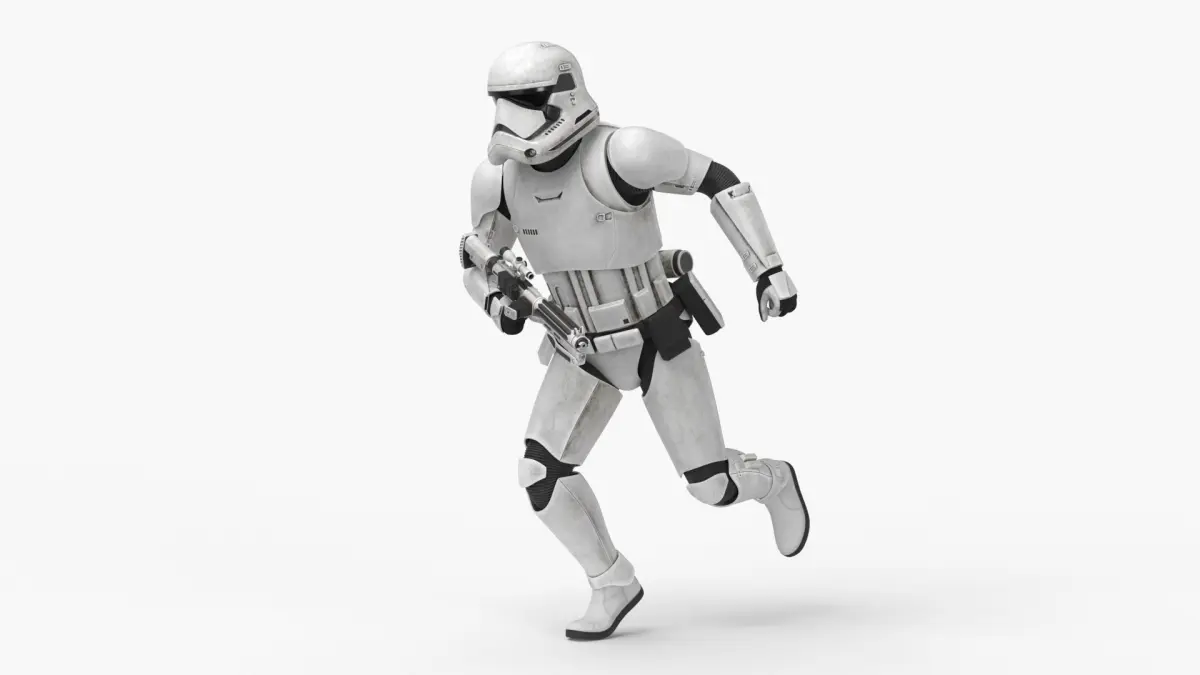 Dirty First Order Stormtrooper with Blaster Running  purchase 3D model