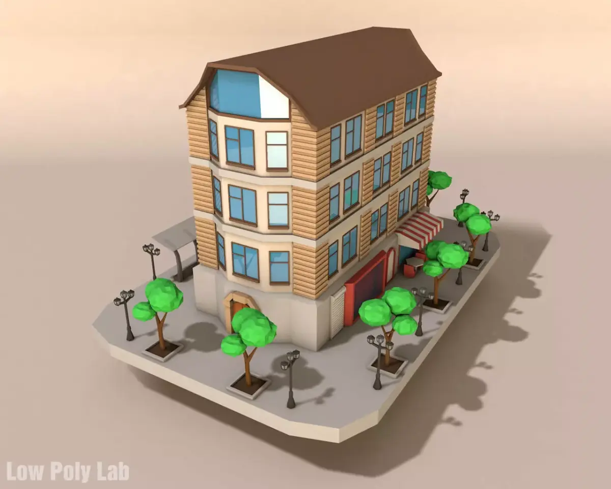 Cartoon City Building Low-poly 3D model