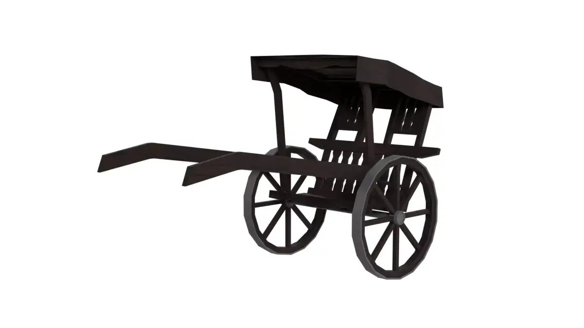 Rickshaw Wooden Cart with Cover Low-poly 3D model