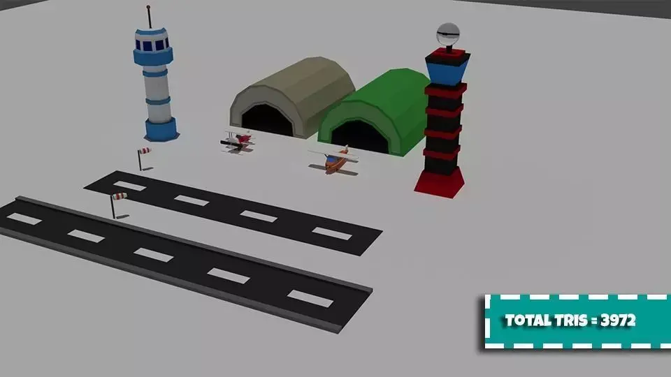 Low Poly AirPort road Low-poly 3D model