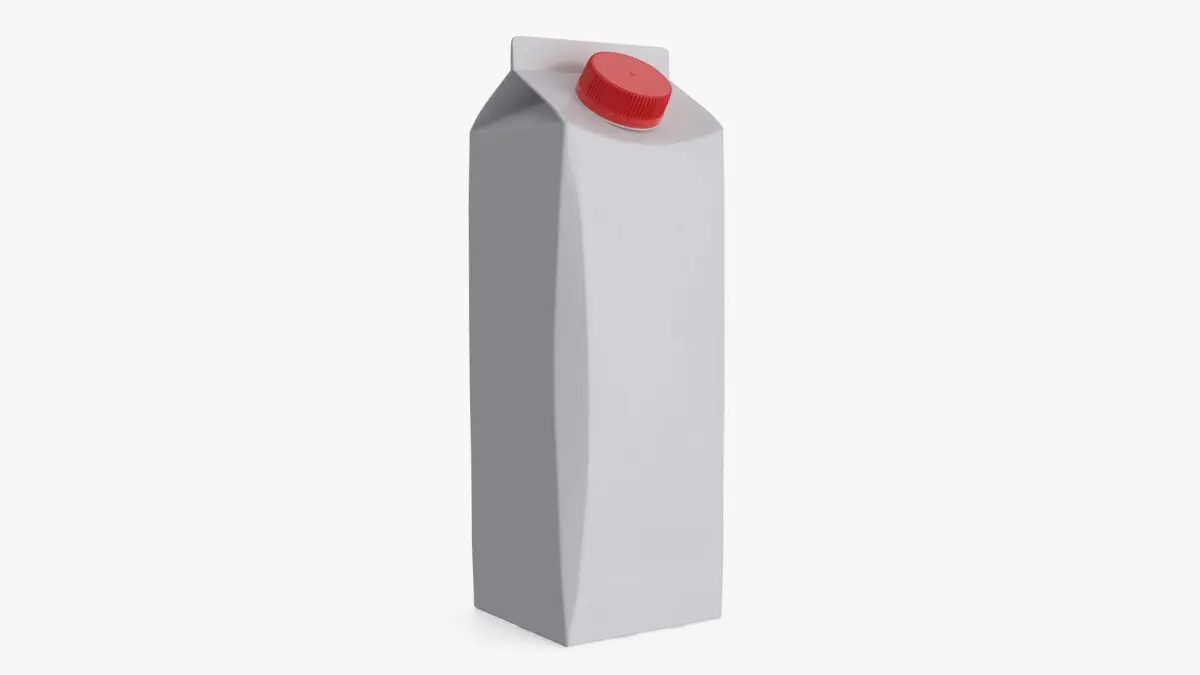 Blank Beverage Carton with Red Cap 1L White 3D model