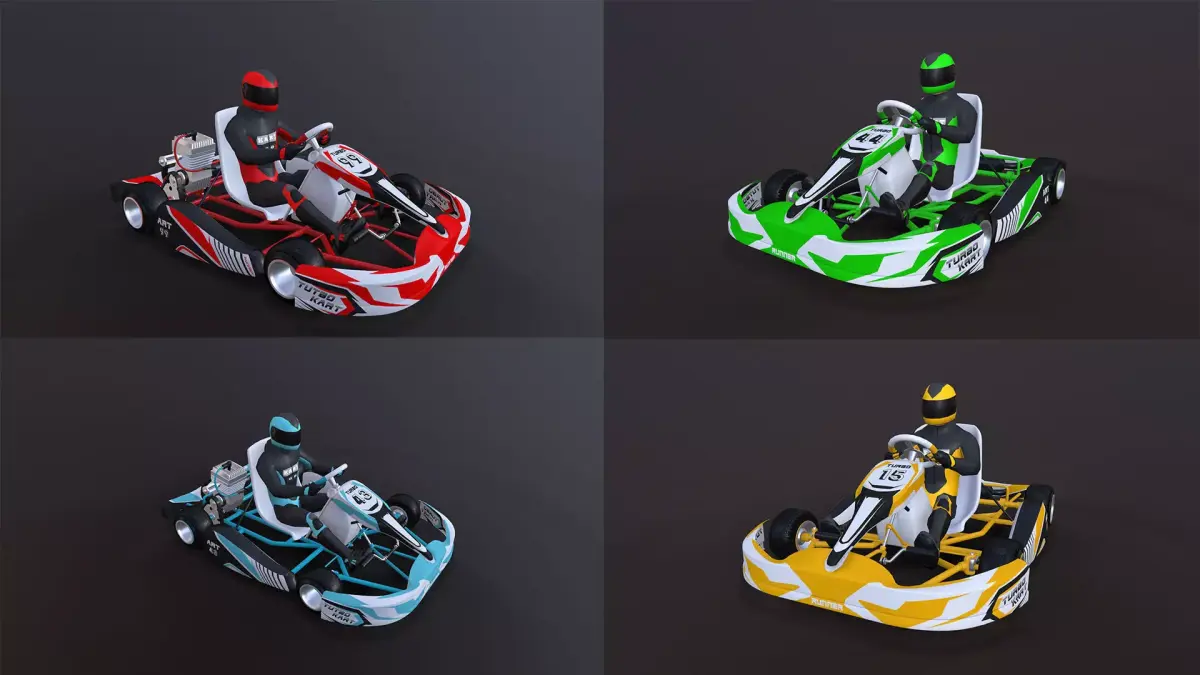4LowPolyKartsWithPlayerPack 2 go kart Low-poly 3D model