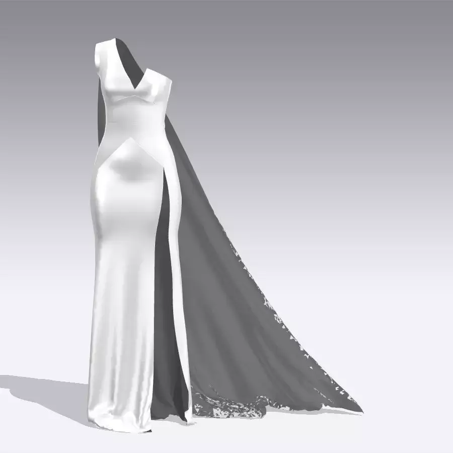  DRESS  ONE SHOULDER NECKLINE LILAC WHITE COLOR   3D model