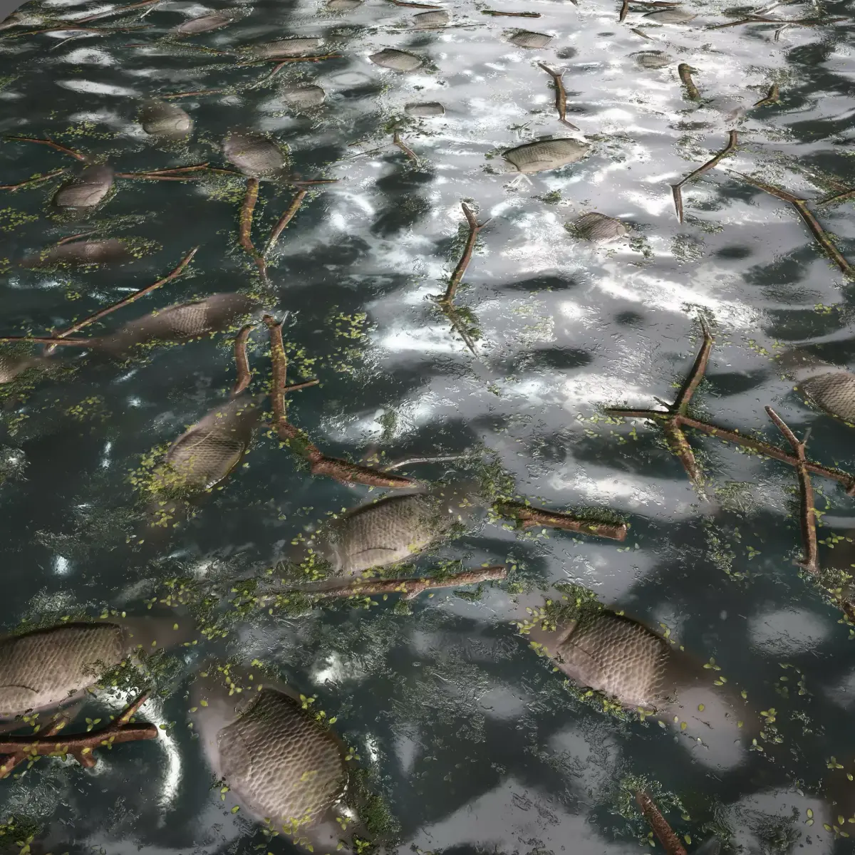 Material of dead fish in the river water Texture
