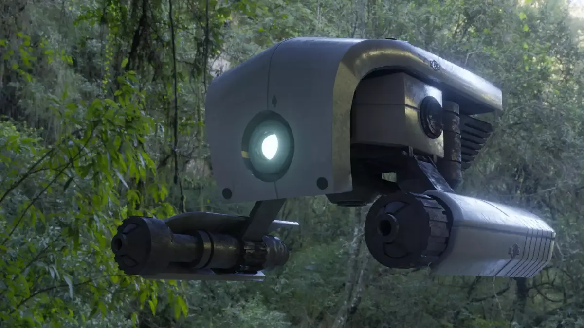 Low-poly drone model robot with light Low-poly 3D model