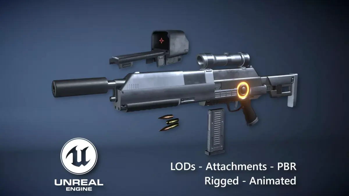 Futuristic Assault Rifle Low-poly 3D model