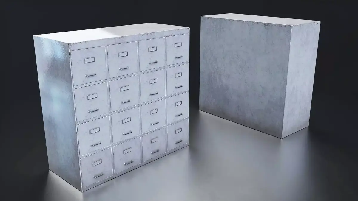 Industrial Metal Filing Cabinet Set Low-poly 3D model