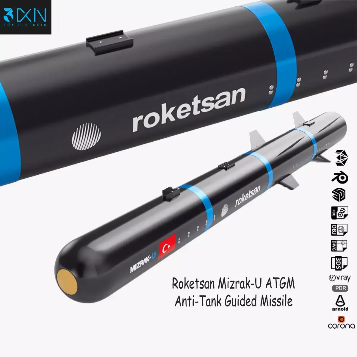Roketsan Mizrak-U ATGM Anti-Tank Guided Missile 3D model