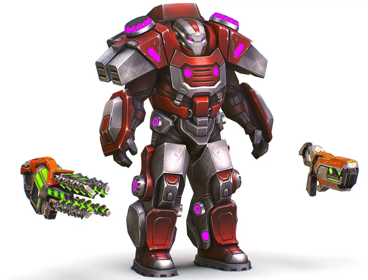 Cartoon Sci-Fi Cyborg Drone Heavy Machine Gunner Low-poly 3D model 5