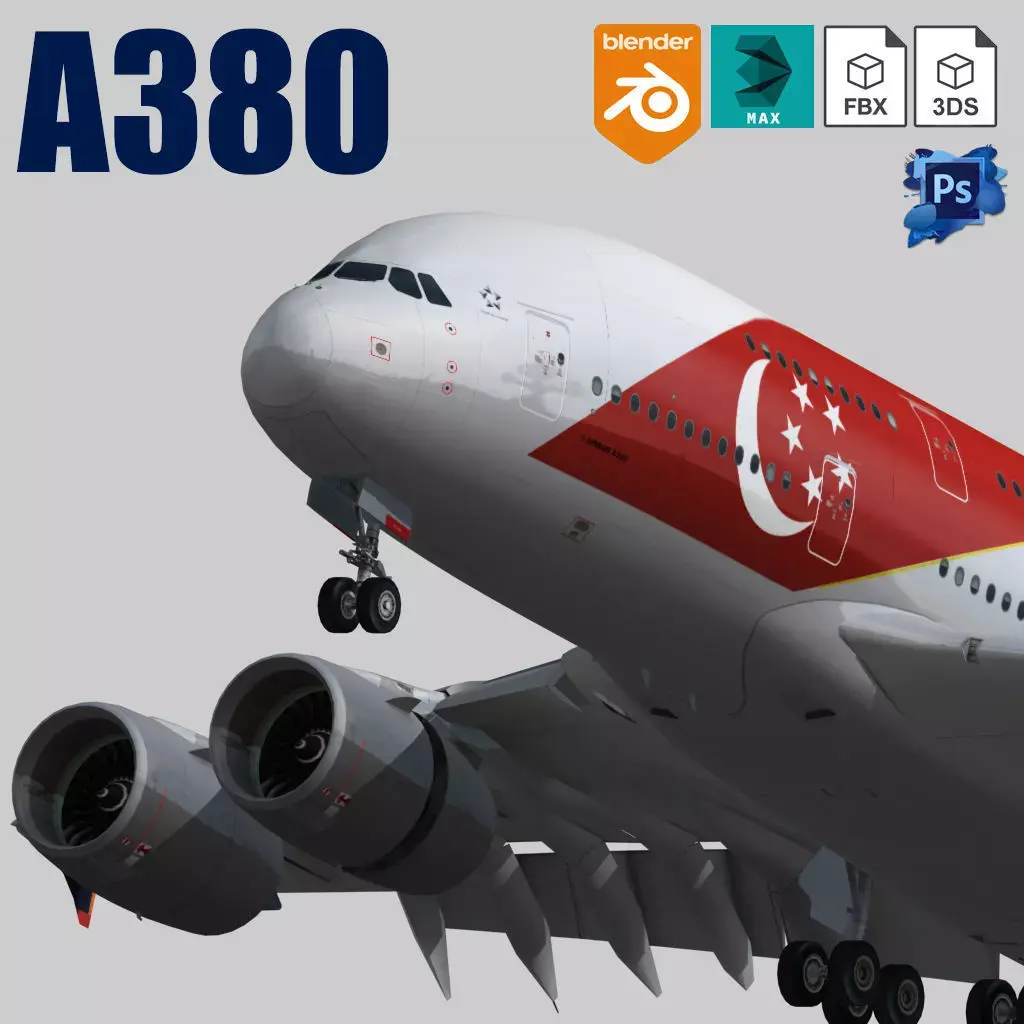 Airbus A380 Singapore Airlines 9V-SKI Low-poly 3D model