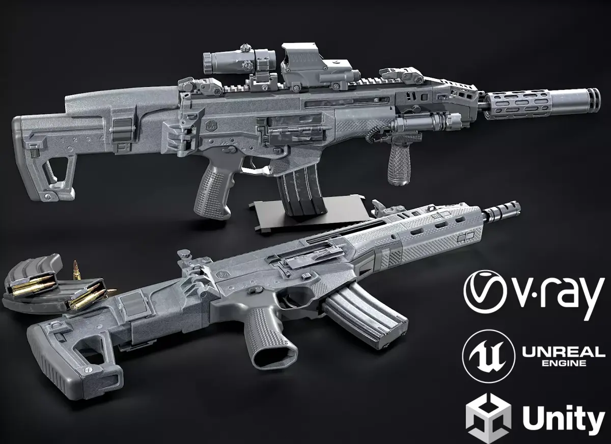 Modern Assault Rifle Low-poly 3D model
