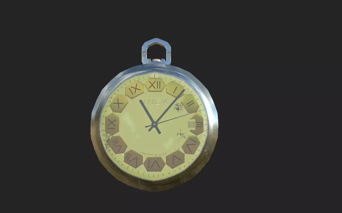 Mechanical pocket watch Raketa Calendar USSR Low-poly 3D model
