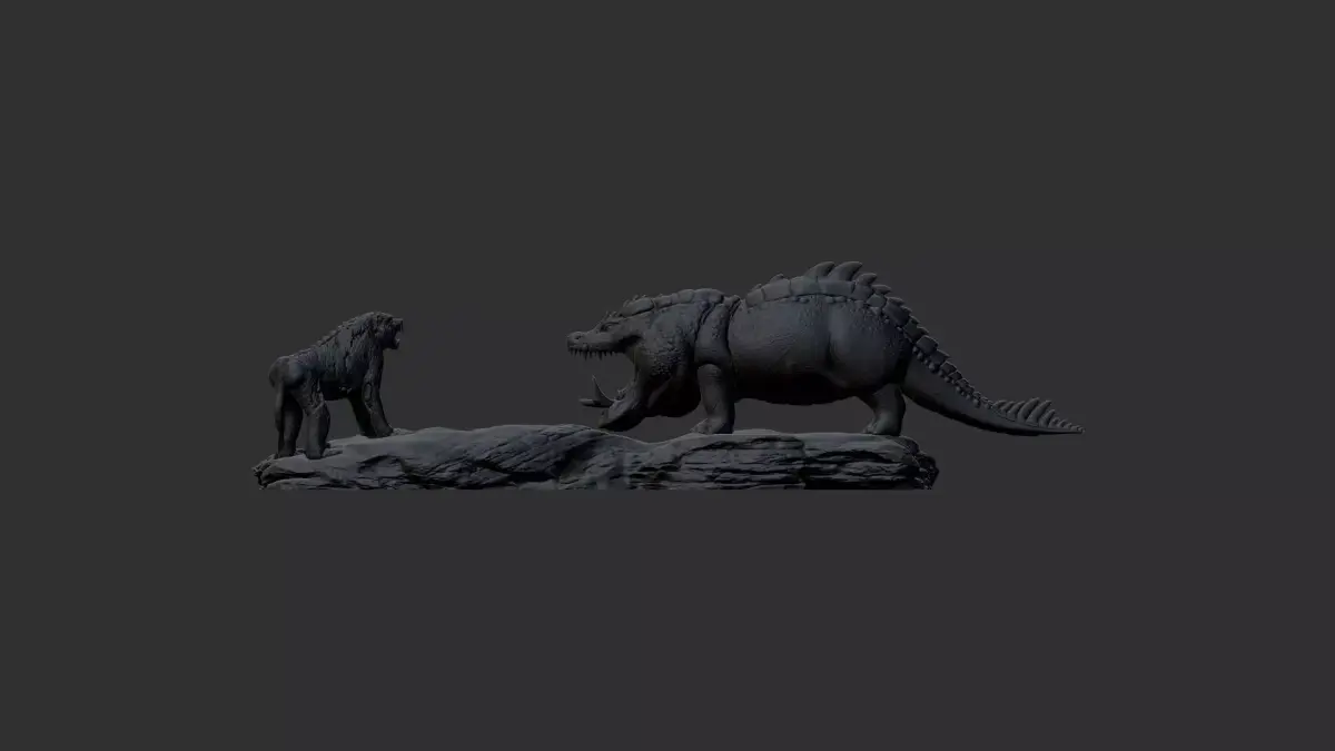 Zombie 3d print model dinosaur and giraffe on rock 3D model