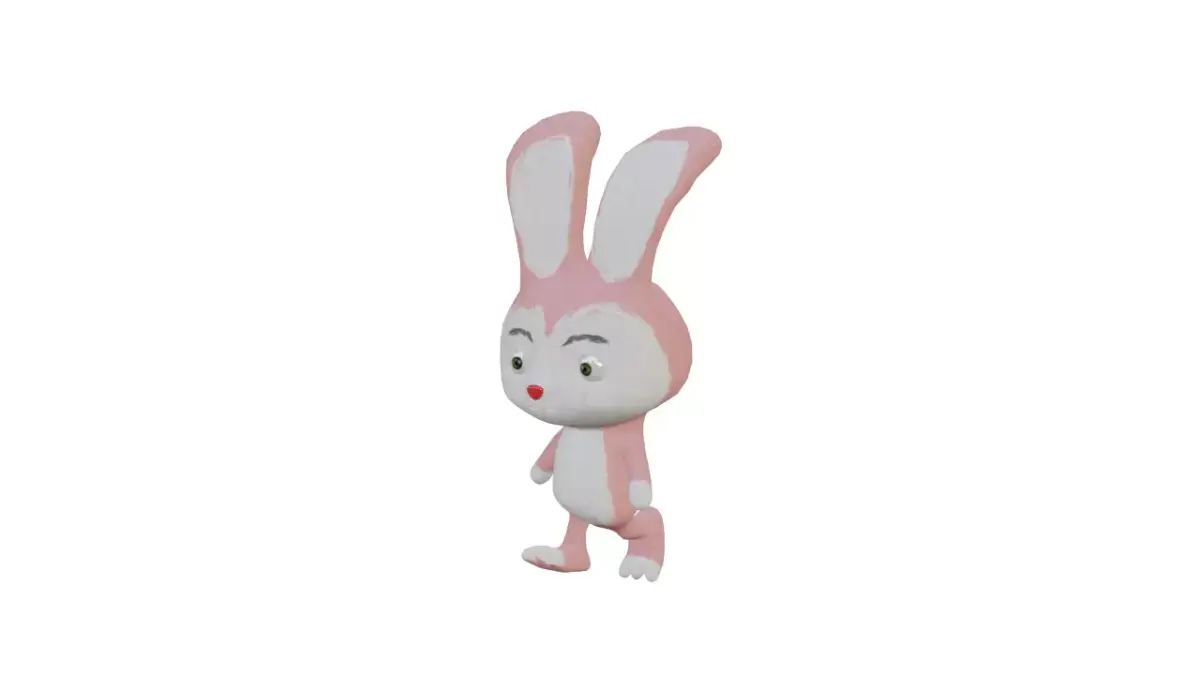 Rabit Cartoon Character Pink Low-poly 3D model