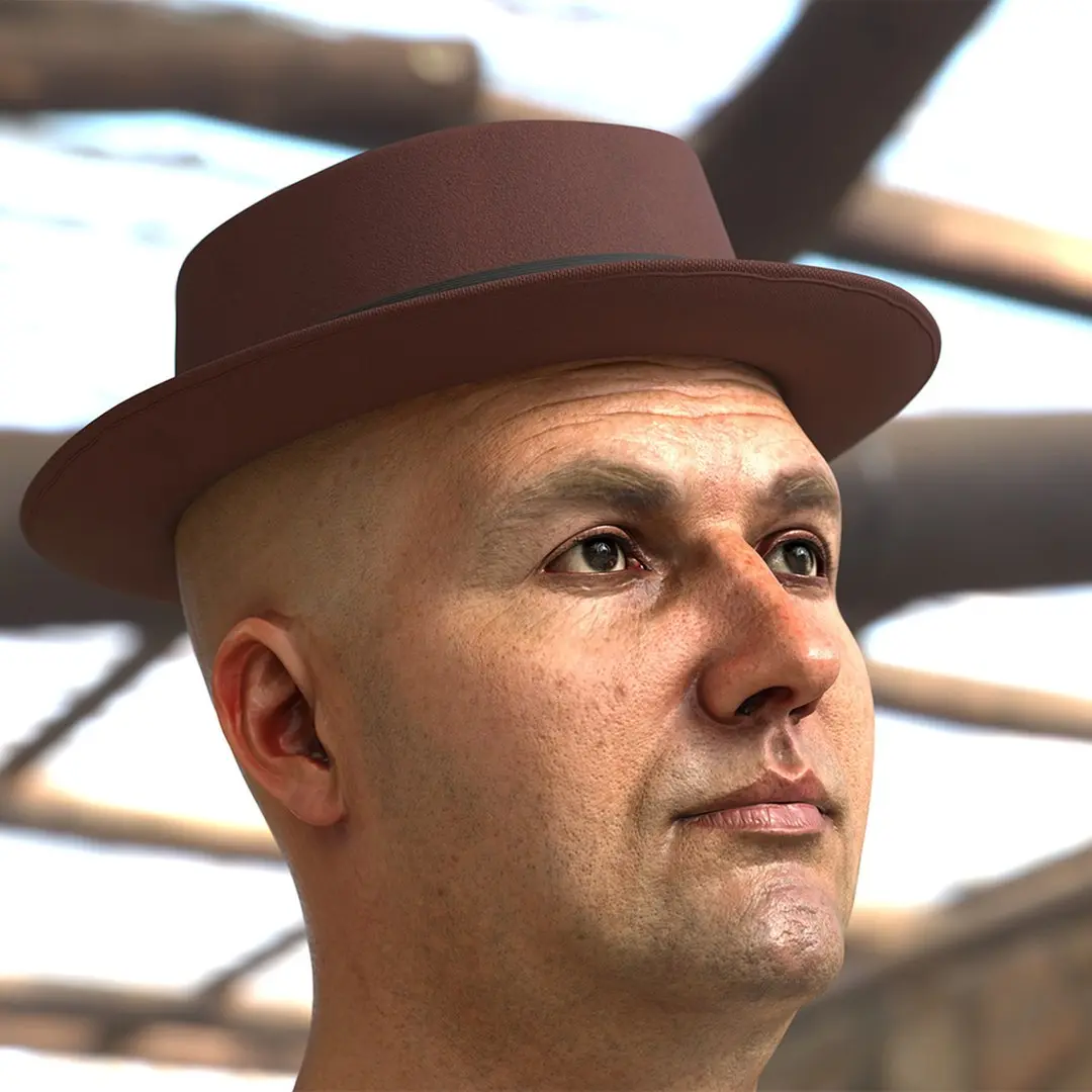 Pork Pie Hat Brown on Head 3D model