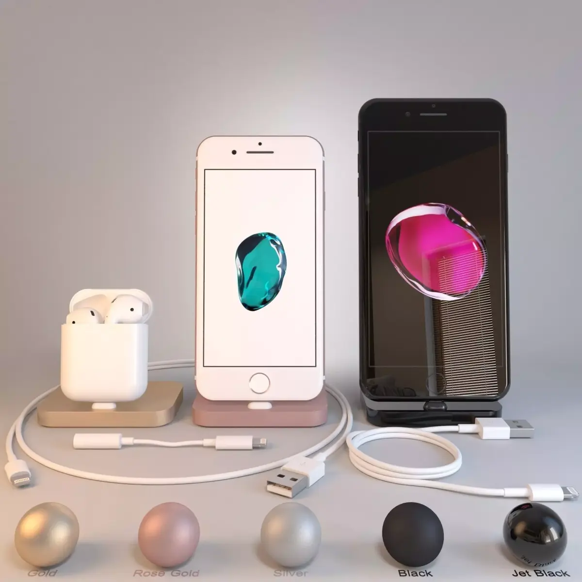 Apple Collection iPhone7 iPhone 7 Plus AirPods Lightning 3D model