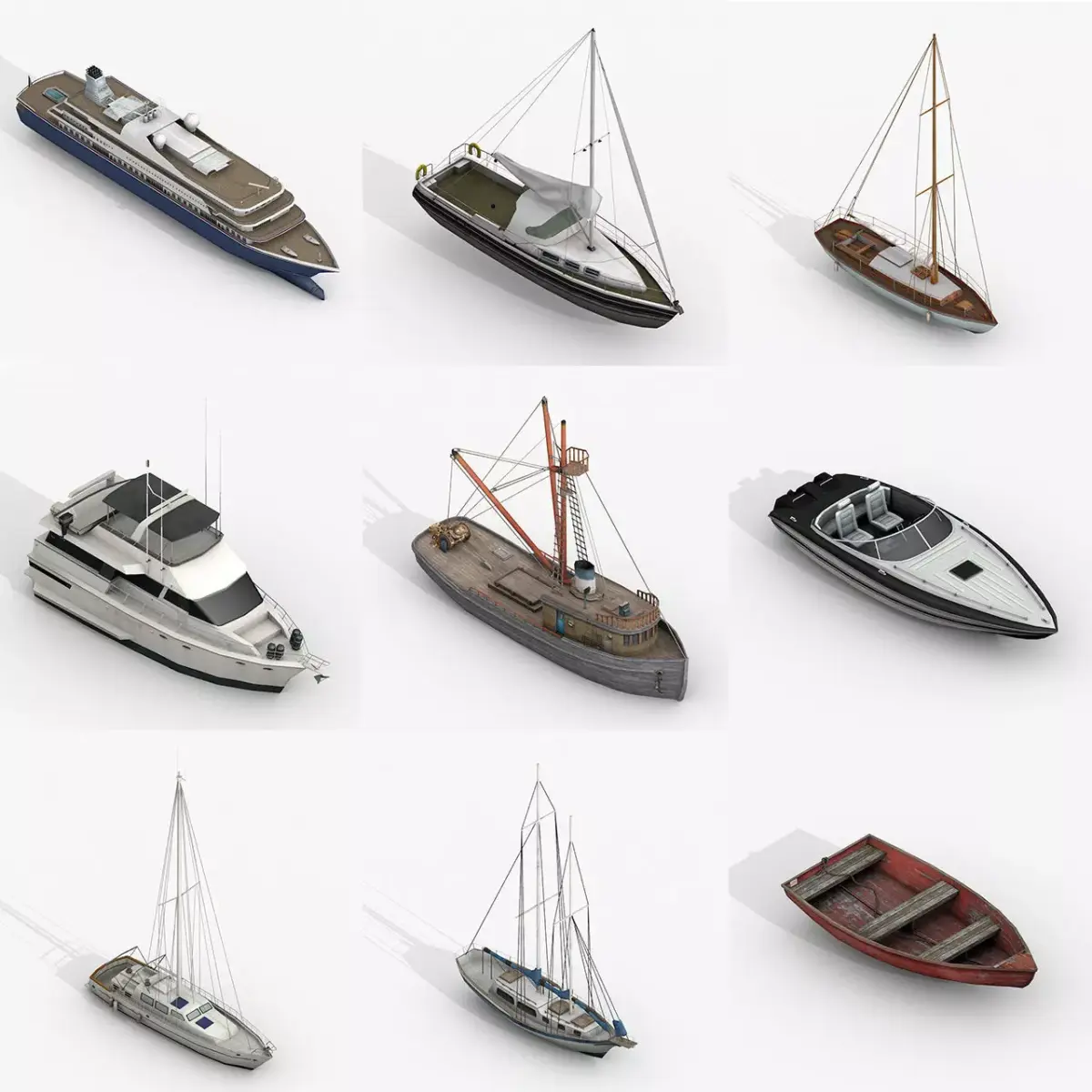 Watercraft Collection of Sailboats Pack - 9 Lowpoly 3D Models Low-poly 3D model