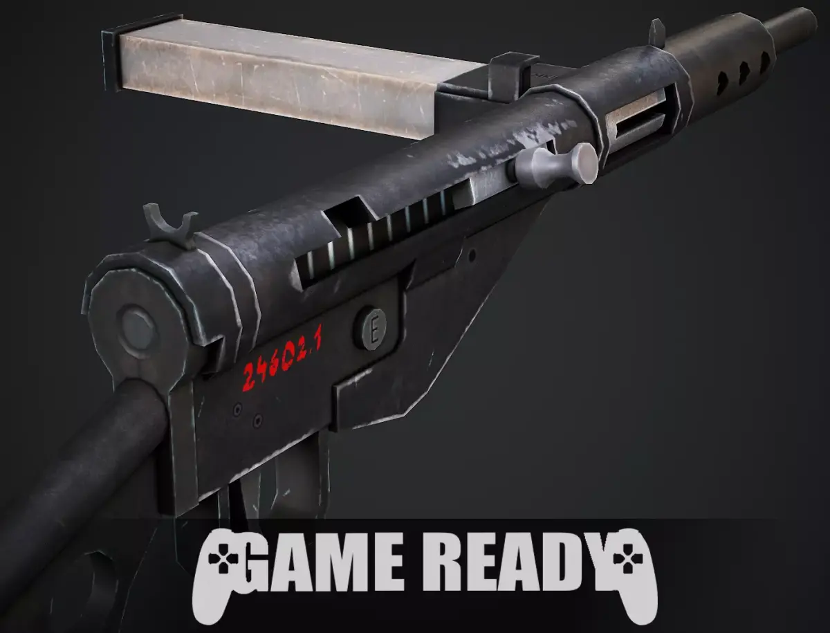 Sten Submachine Gun - Low Poly Game Ready Low-poly 3D model
