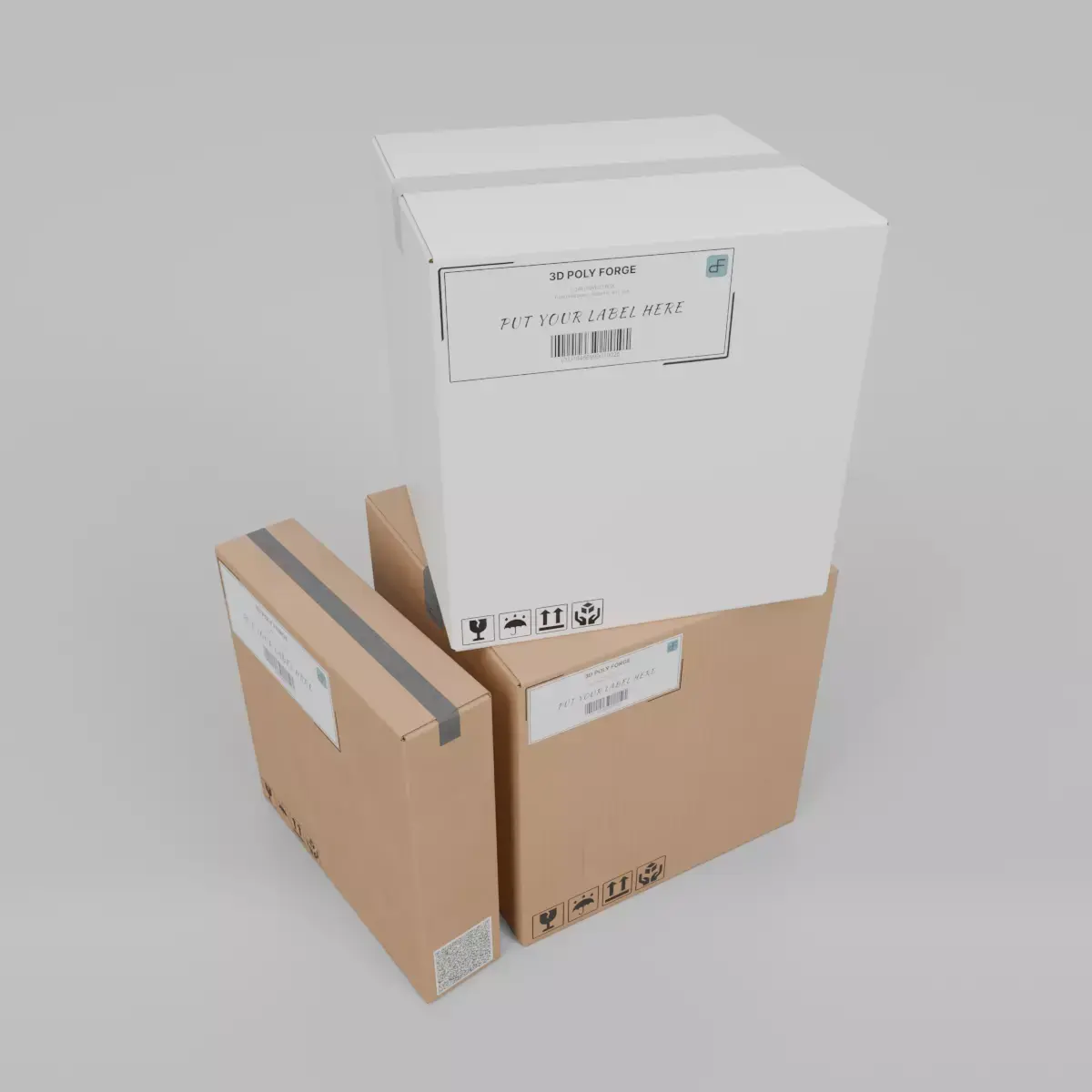 Premium White and Cube Box Trio - Rigged and Customizable 3D Model Pack