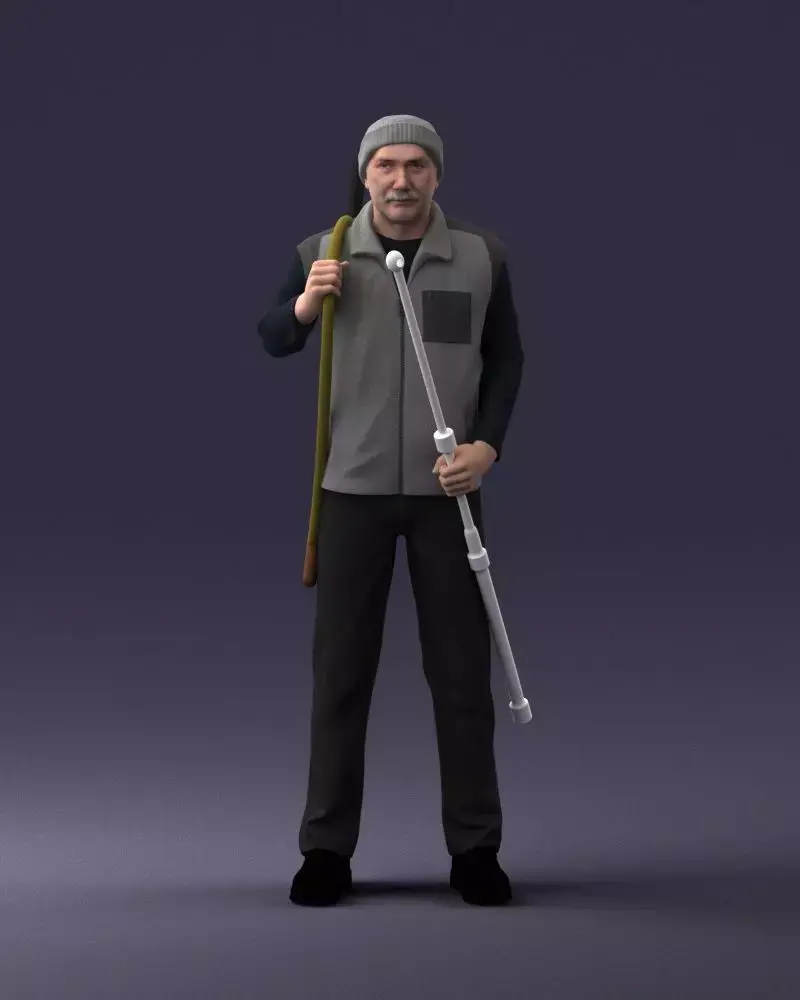 000337 Older Man with Rifle and Fishing Rod 0206 3D model
