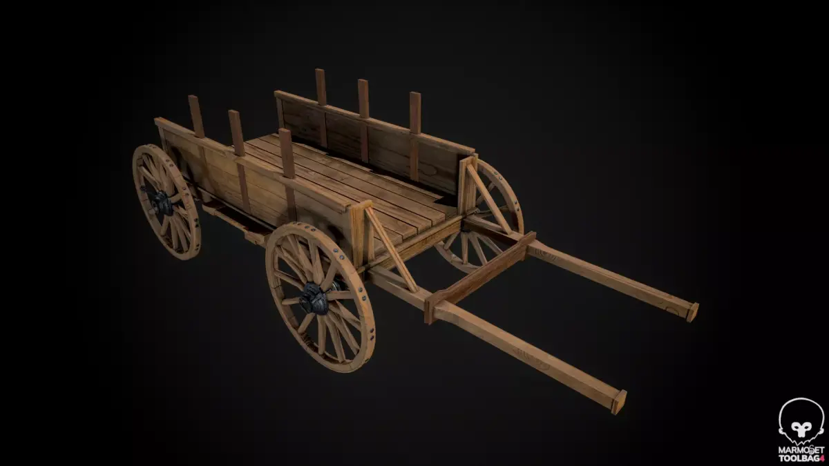 Medieval Wooden Horse Cart Variation 2 - Low Poly And Game Ready 3D model