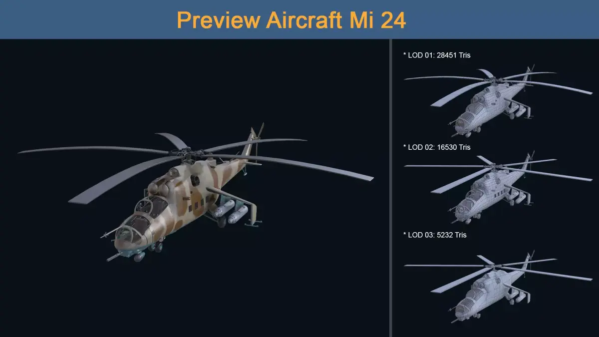 Asset - Army - Aircraft - Mi 24 Low-poly 3D model