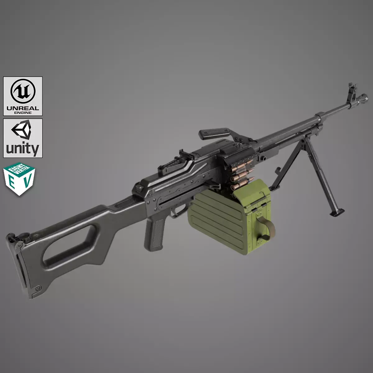 Machine Gun 11 Metal All PBR Unity UE Textures Low-poly 3D model