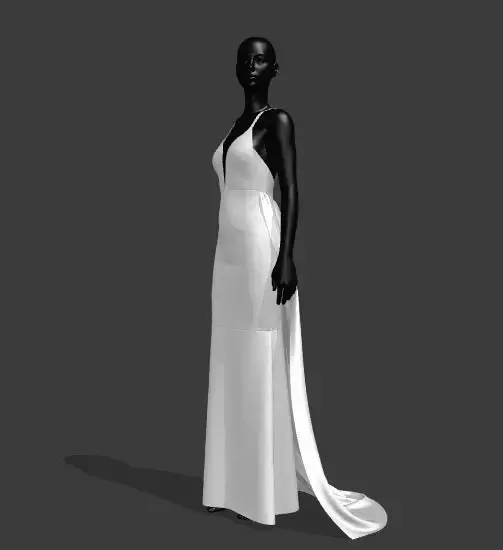 Woman white low back dress Low-poly 3D model