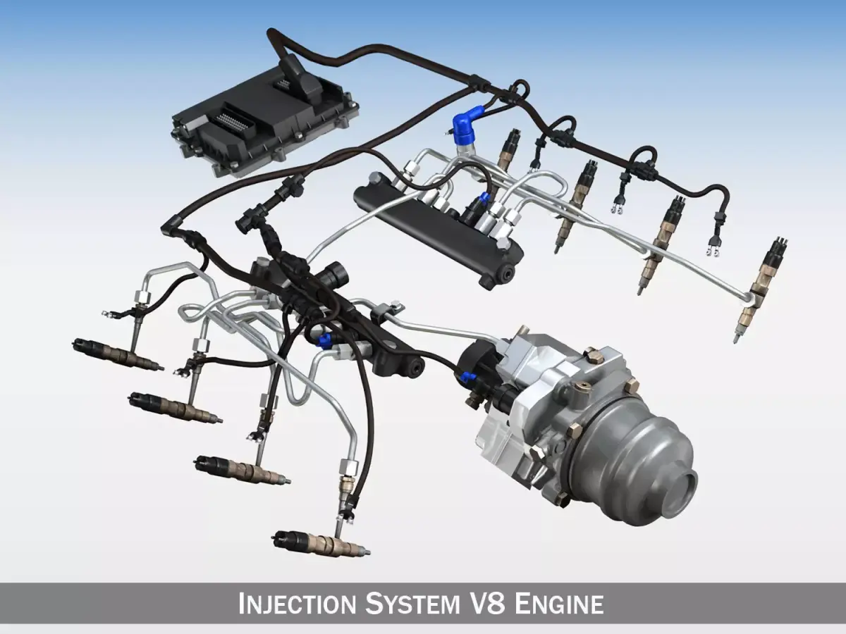 Injection System of a V8 engine 3D model