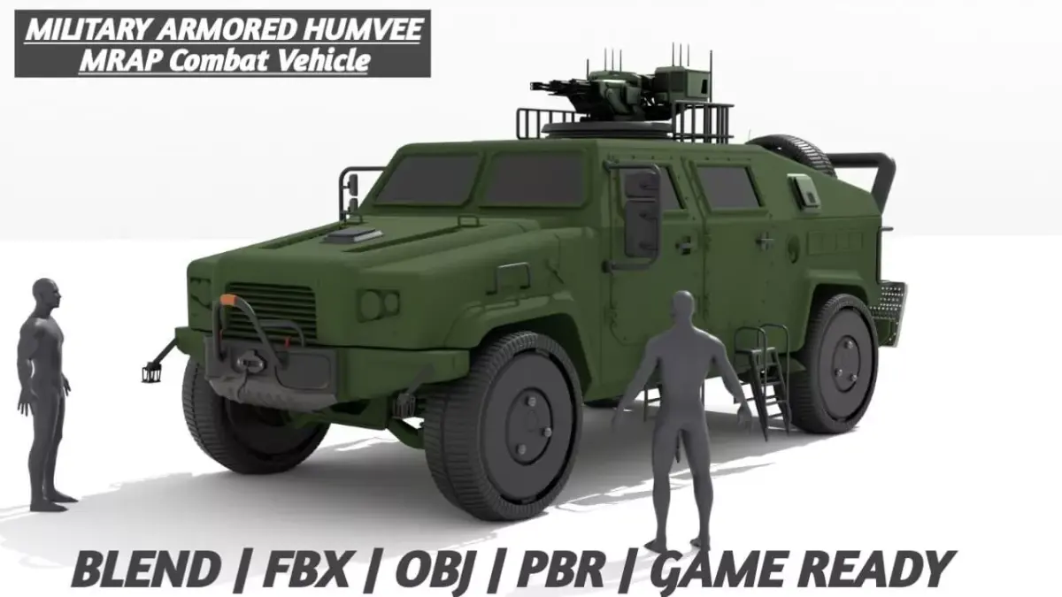 Military Armored Humvee MRAP Vehicle Game Ready 3D Model Blender Low-poly 3D model