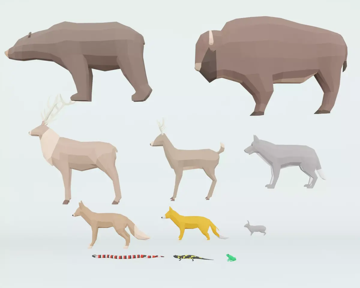 Low poly wild animals  Low-poly 3D model