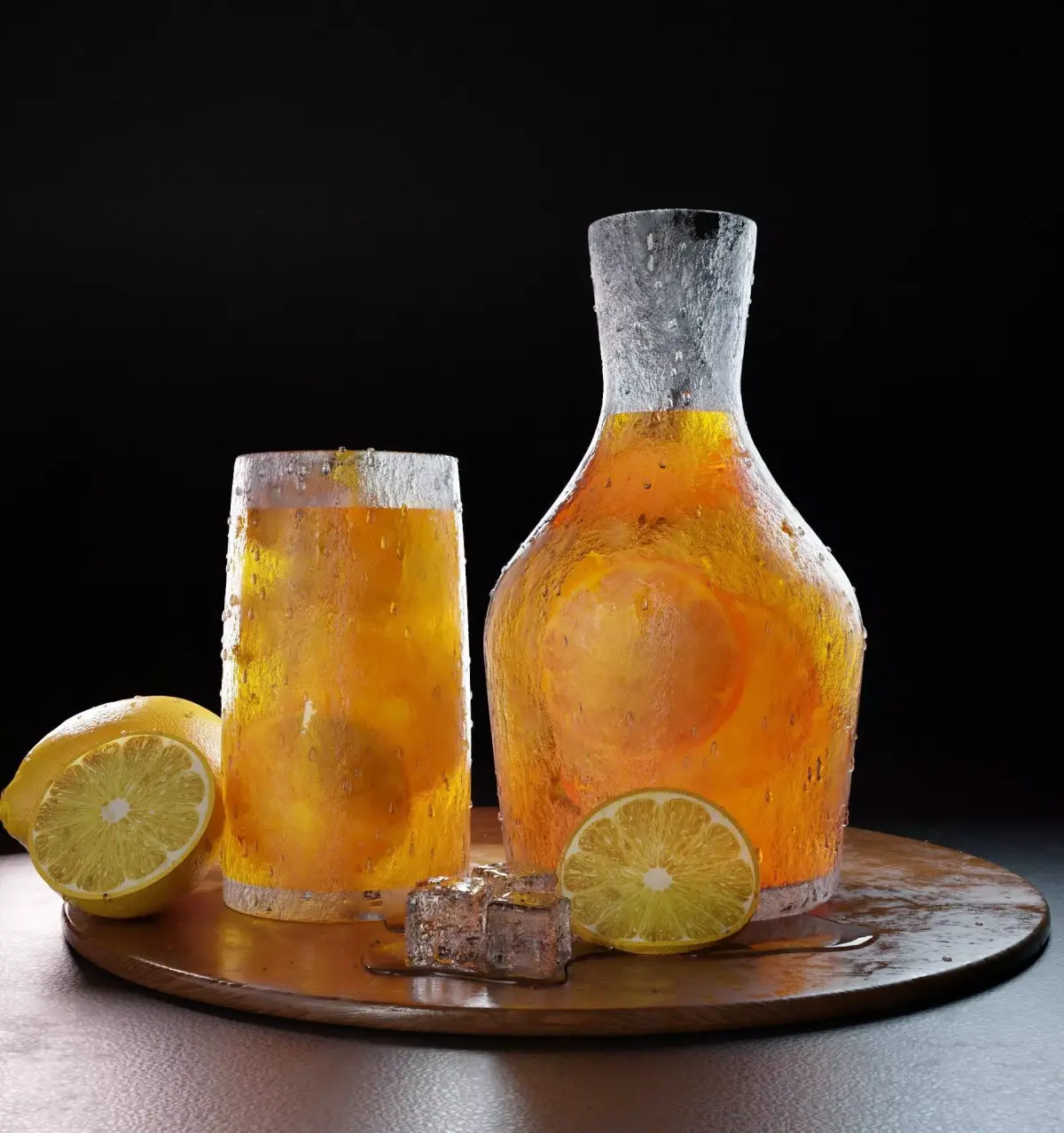 juice lemons and glasses 3D model