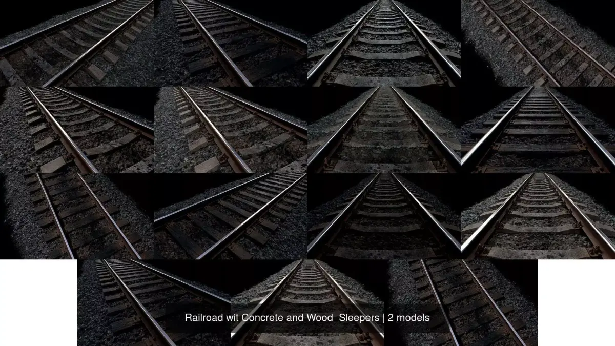Railroad wit Concrete and Wood  Sleepers 3D Model Pack
