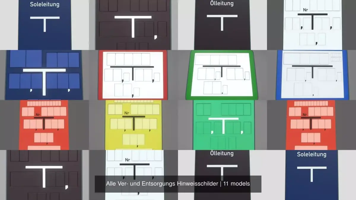 Alle Ver- und Entsorgungs Hinweisschilder 3D Model Pack