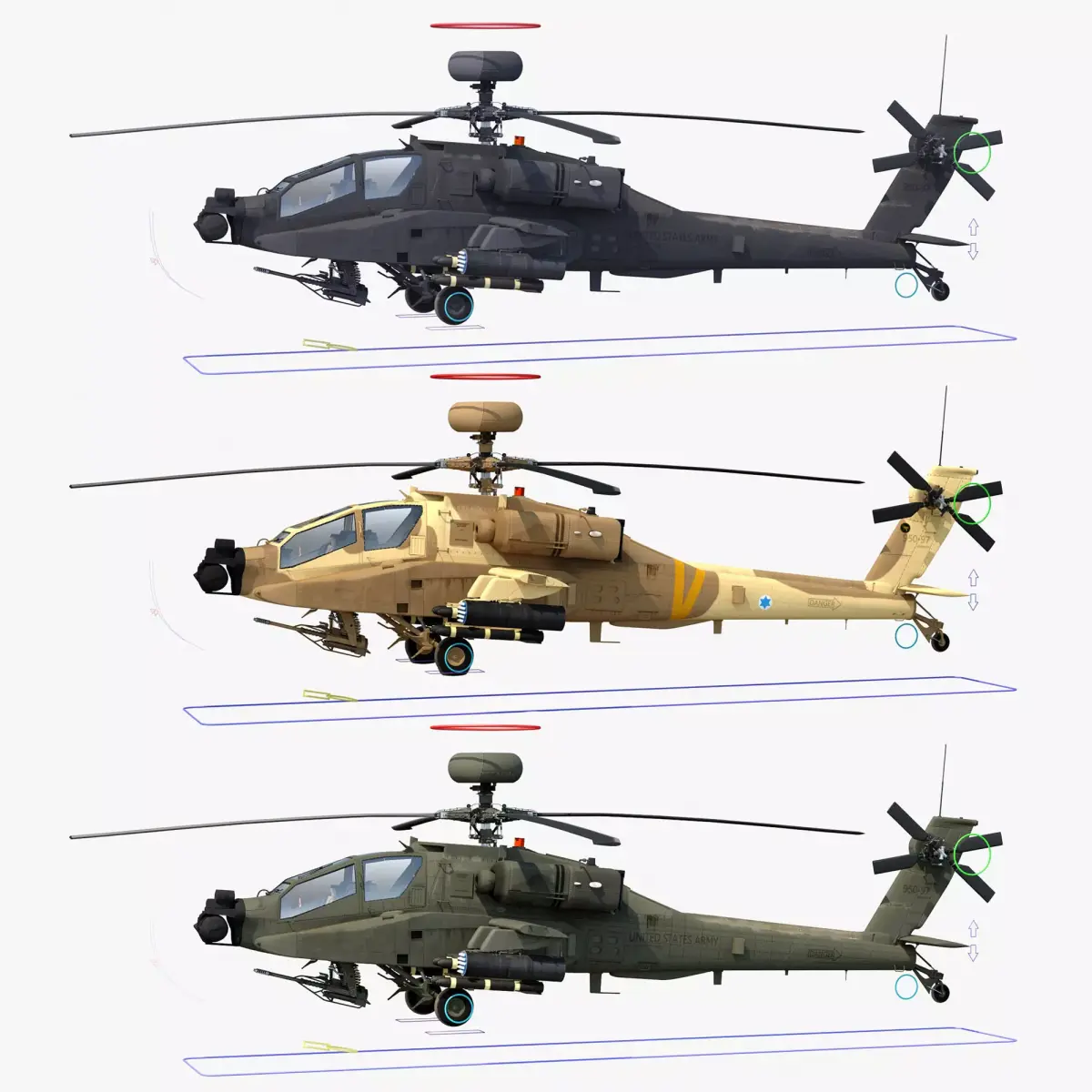 AH64E Apache Longbow Helicopter Rigged Collection 