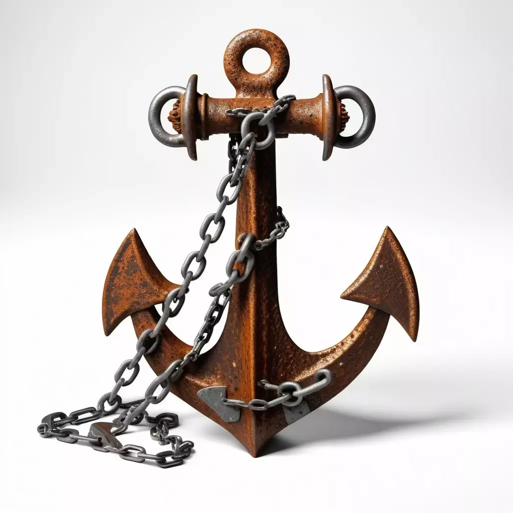 Rusted Ship Anchor with Broken Chain 3D model