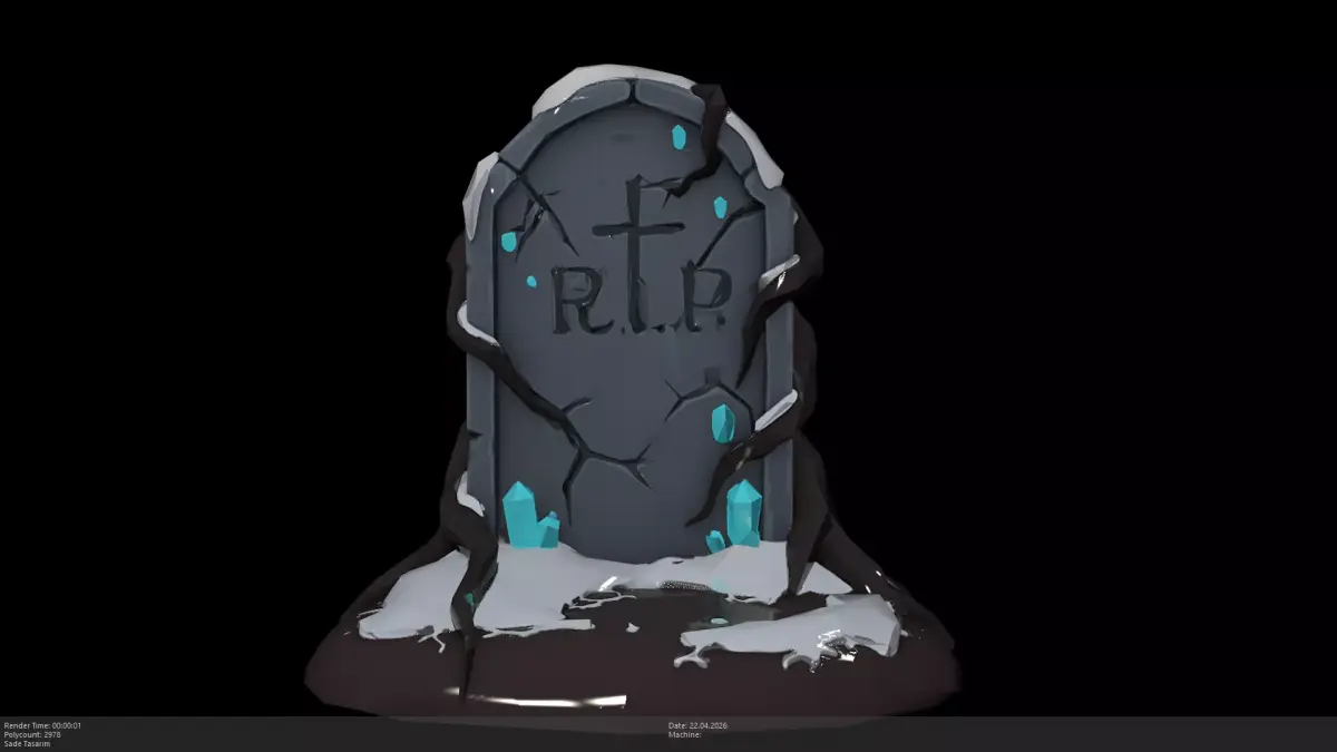 Stylized Frozen Grave Tombstone Game Ready - AI Low-poly 3D model