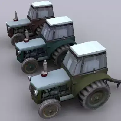 Tractor group of three old tractors Low-poly 3D model