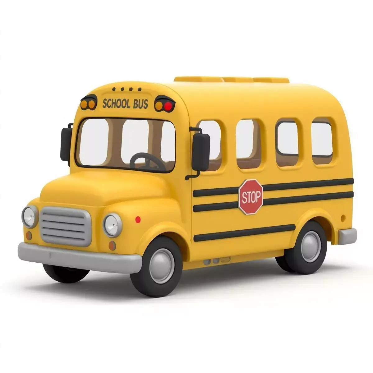 Cute Cartoon School Bus with Stop Sign 3D Model Low-poly 3D model