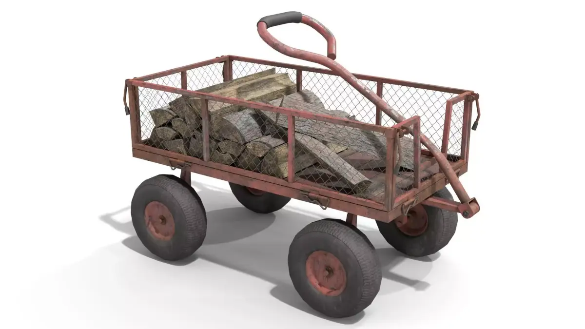 Trolley With Firewood Low-poly 3D model
