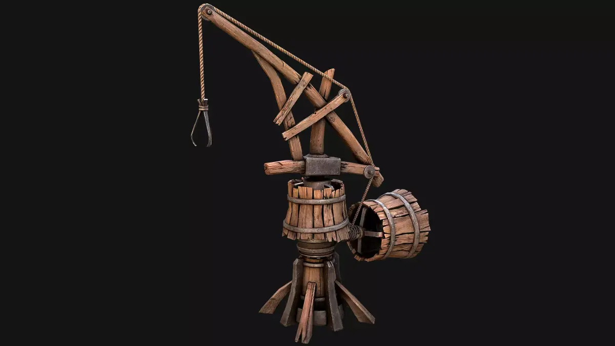 Medieval Crane Steampunk Quarry Low-poly 3D model